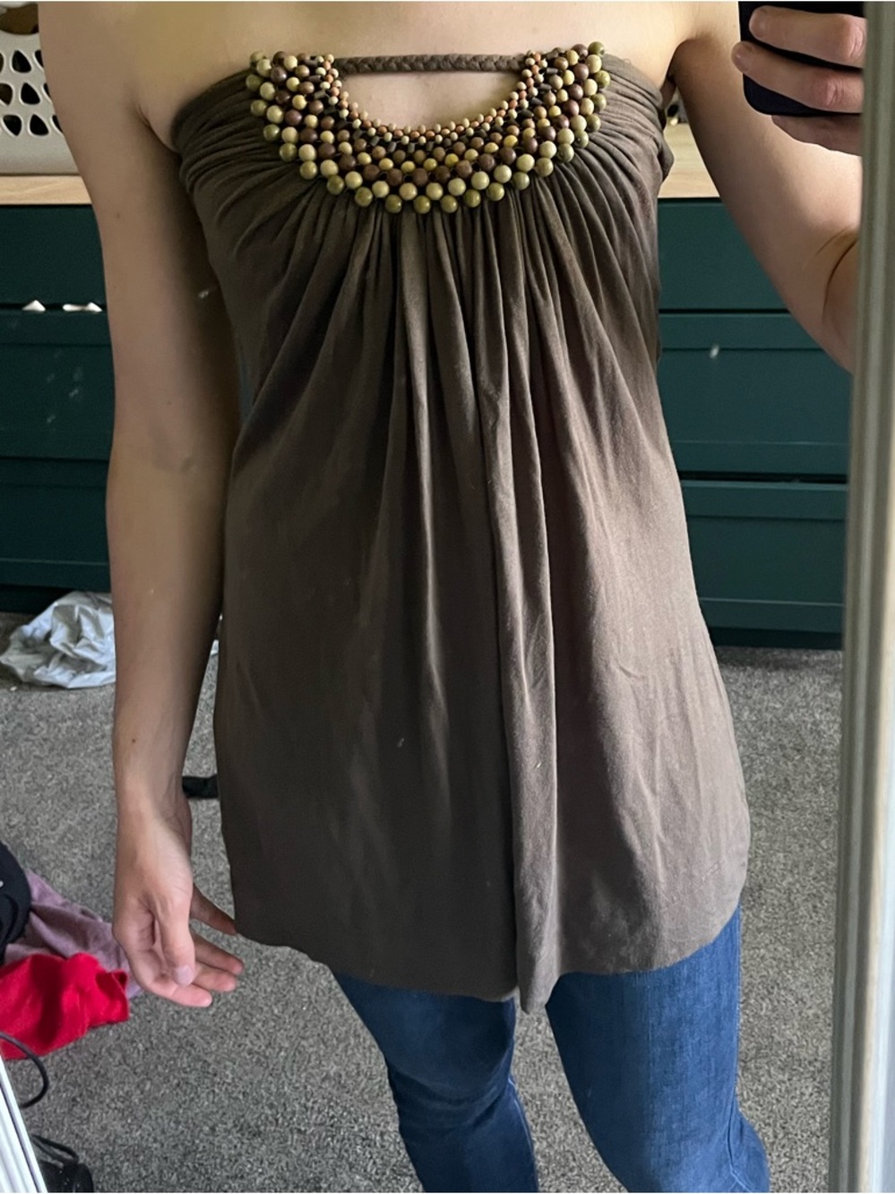 Y2K Boho Beaded Strapless Top Earthy Flowy Tube Top Festival Summer Chic Beach